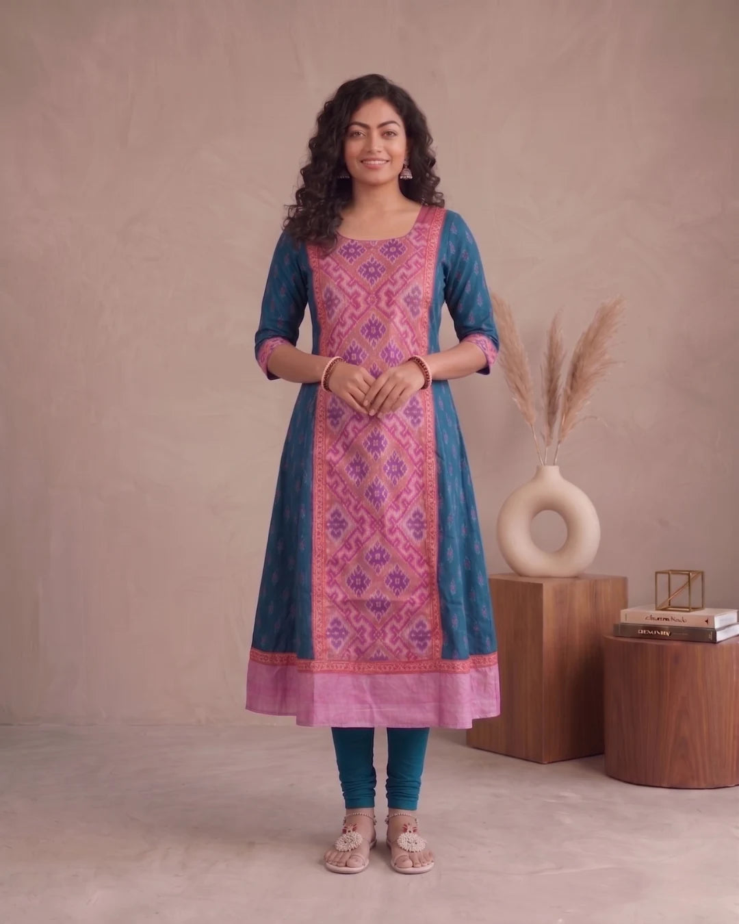 Nilapuspa Blue & Pink Sambalpuri Handloom Anarkali