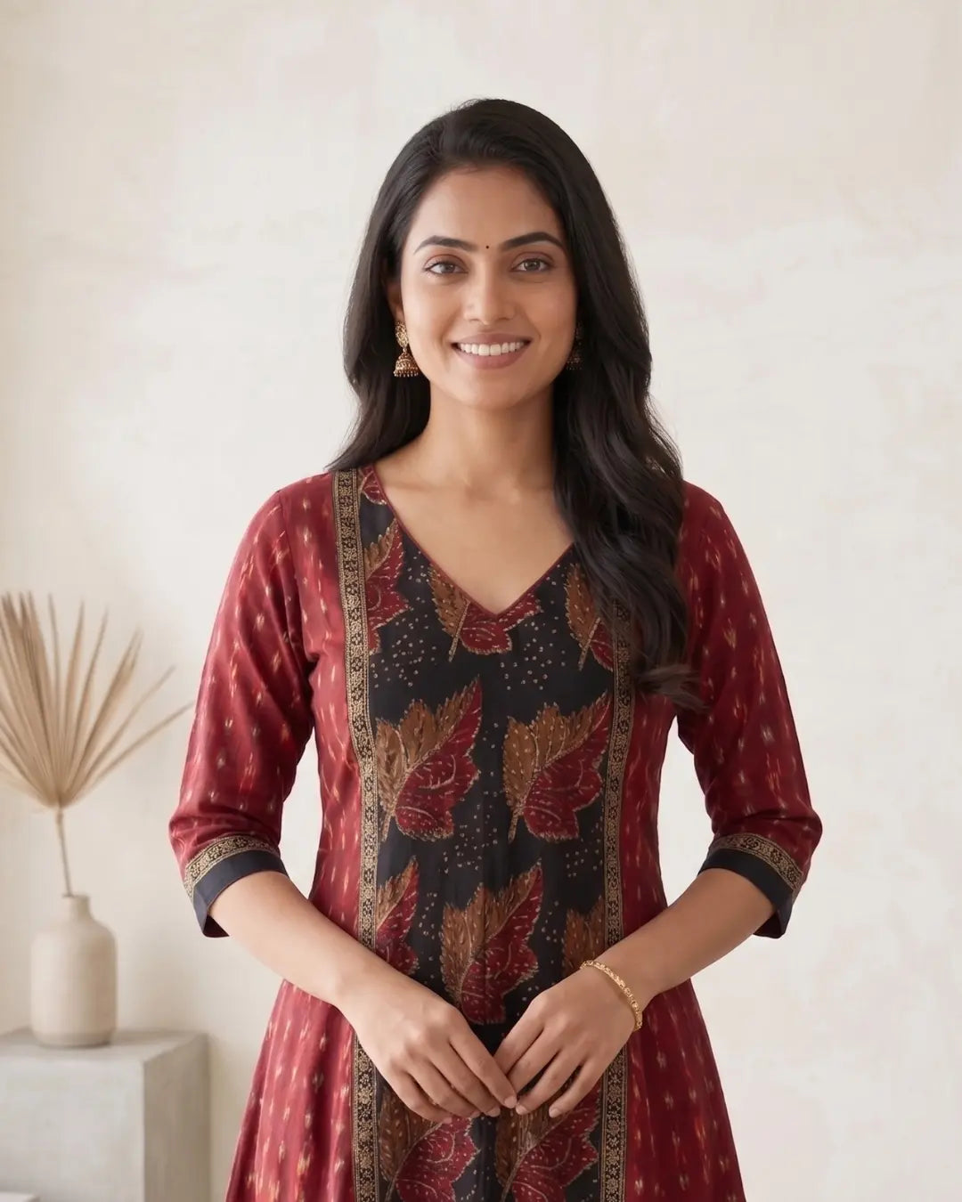 Parnika Maroon & Black Sambalpuri Handloom Anarkali