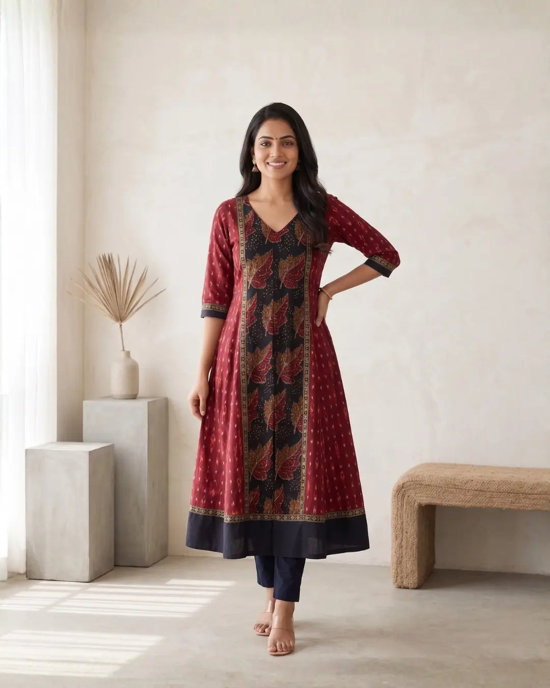 Parnika Maroon & Black Sambalpuri Handloom Anarkali