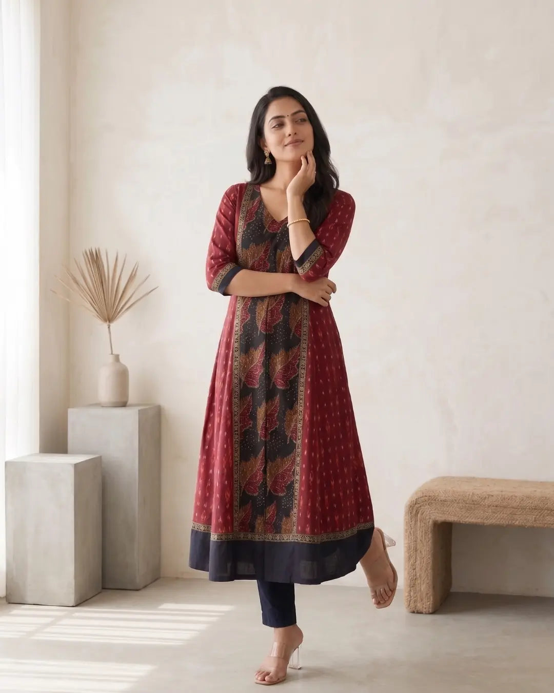 Parnika Maroon & Black Sambalpuri Handloom Anarkali