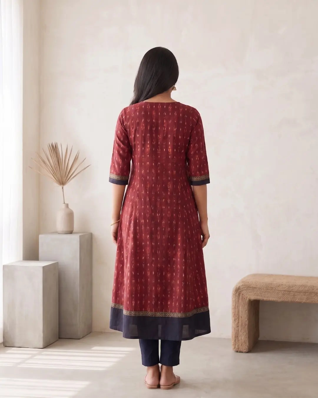 Parnika Maroon & Black Sambalpuri Handloom Anarkali
