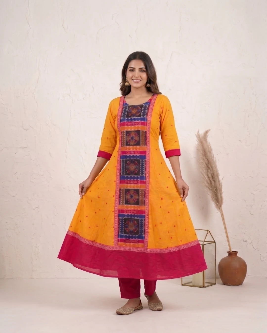Pitambari Yellow Sambalpuri Handloom Anarkali