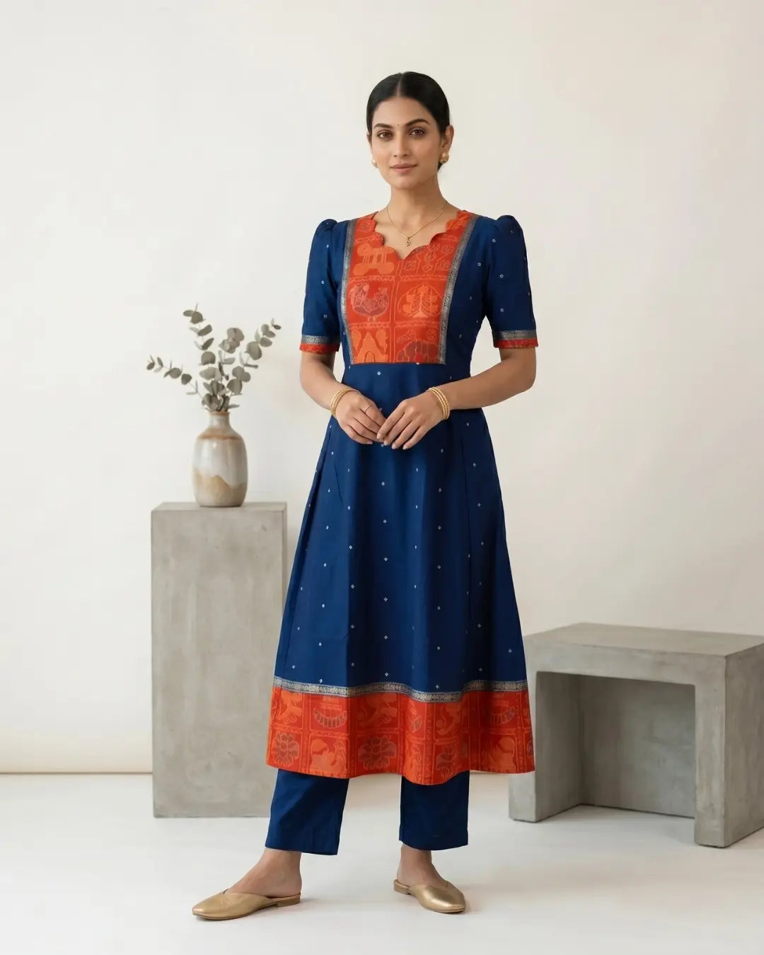 Nilambari Blue Sambalpuri Handloom Anarkali