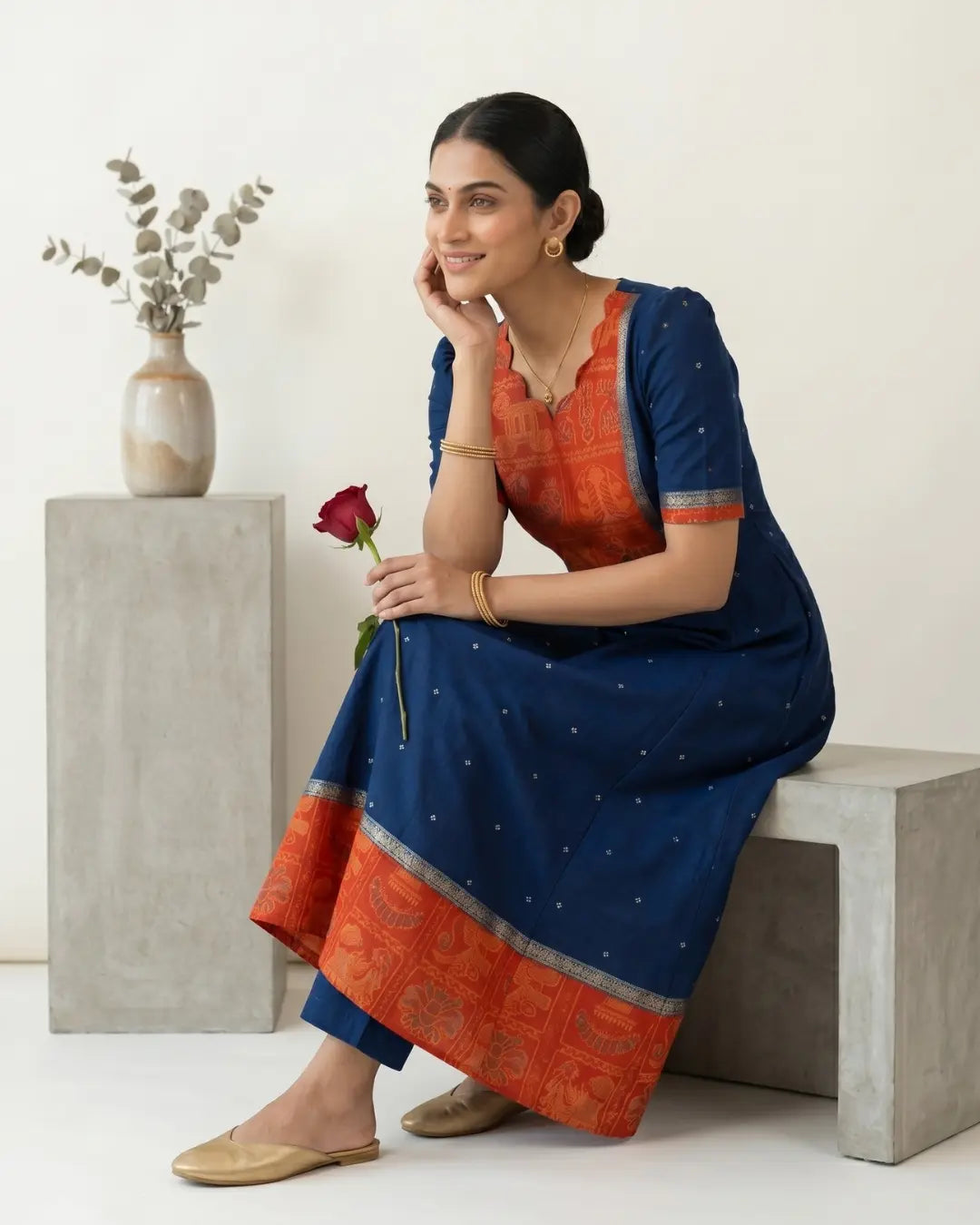 Nilambari Blue Sambalpuri Handloom Anarkali