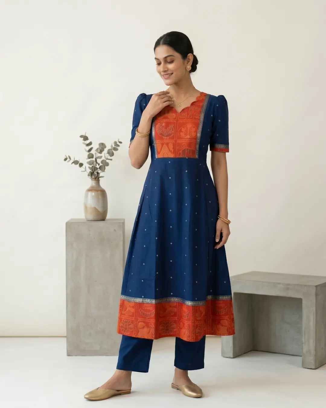 Nilambari Blue Sambalpuri Handloom Anarkali