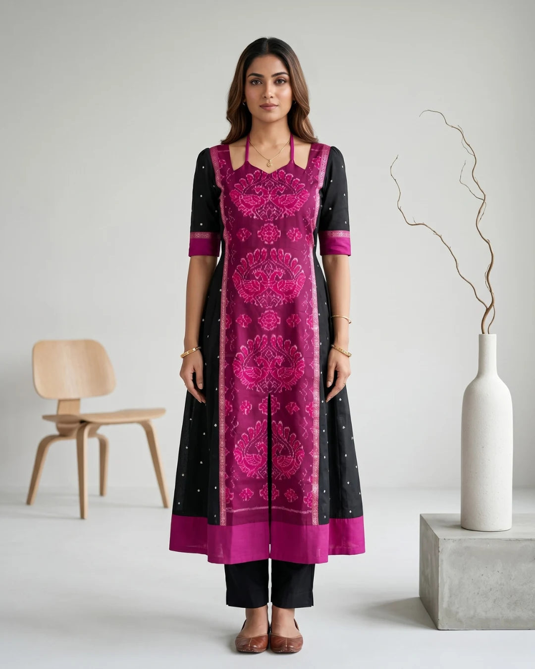 Madhurima Magenta Sambalpuri Handloom Anarkali Set