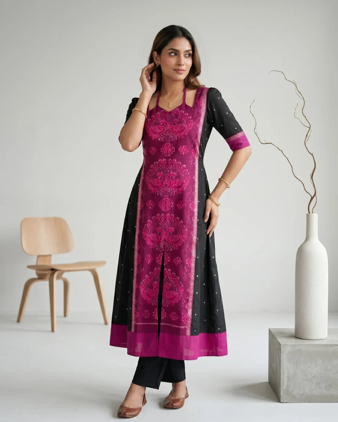 Madhurima Magenta Sambalpuri Handloom Anarkali Set