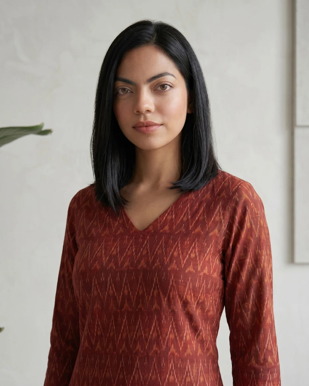 Arunima Rust Maroon Sambalpuri Handloom Kurti