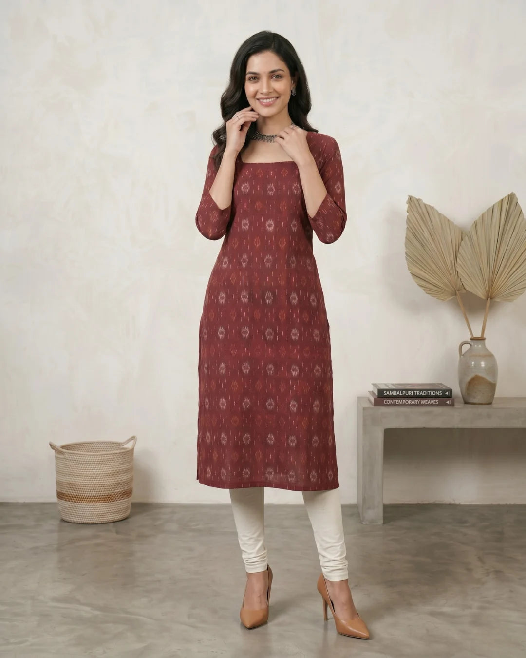 Madhavi Maroon Sambalpuri Handloom Kurti