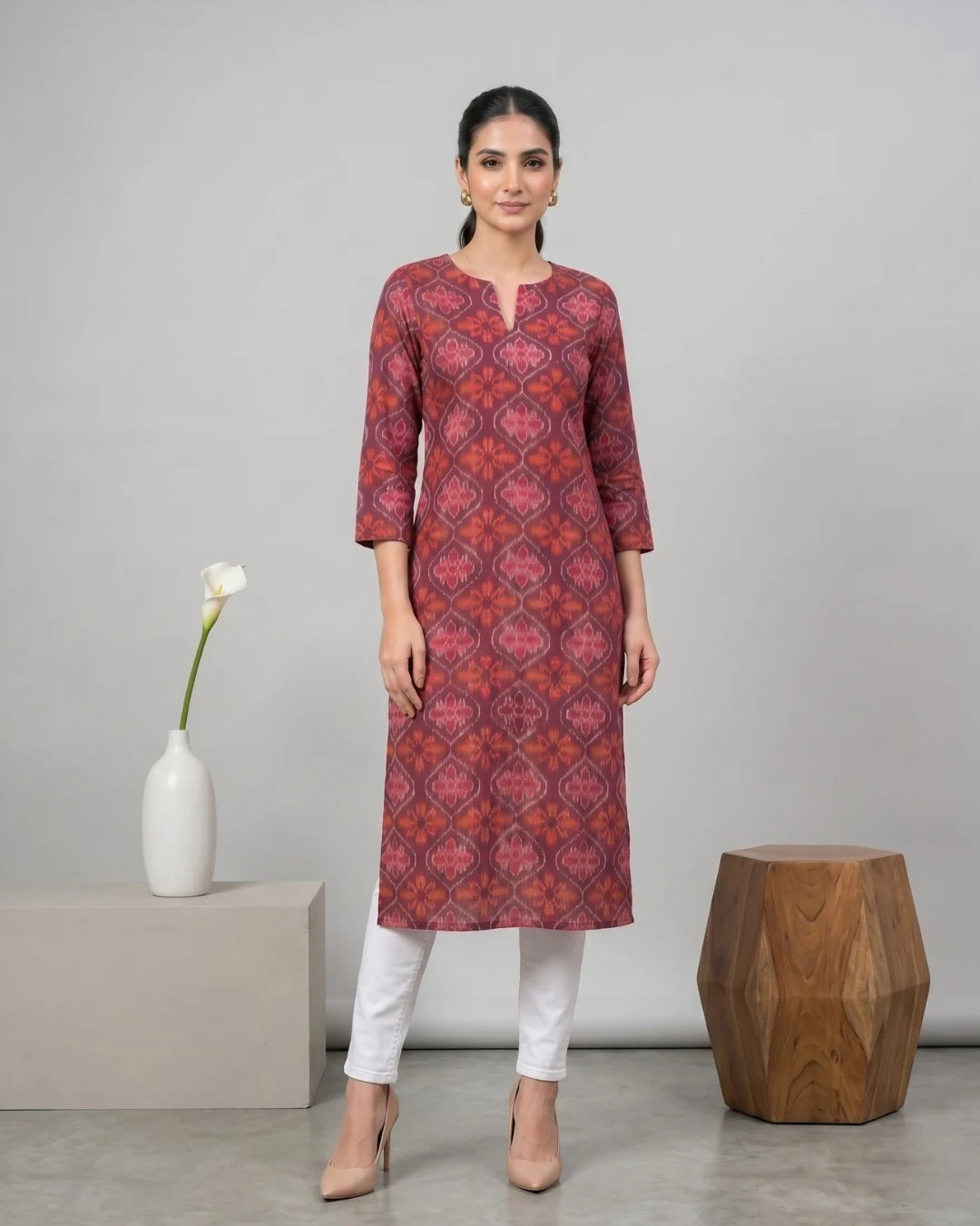 Padmakshi Wine Maroon Sambalpuri Handloom Kurti
