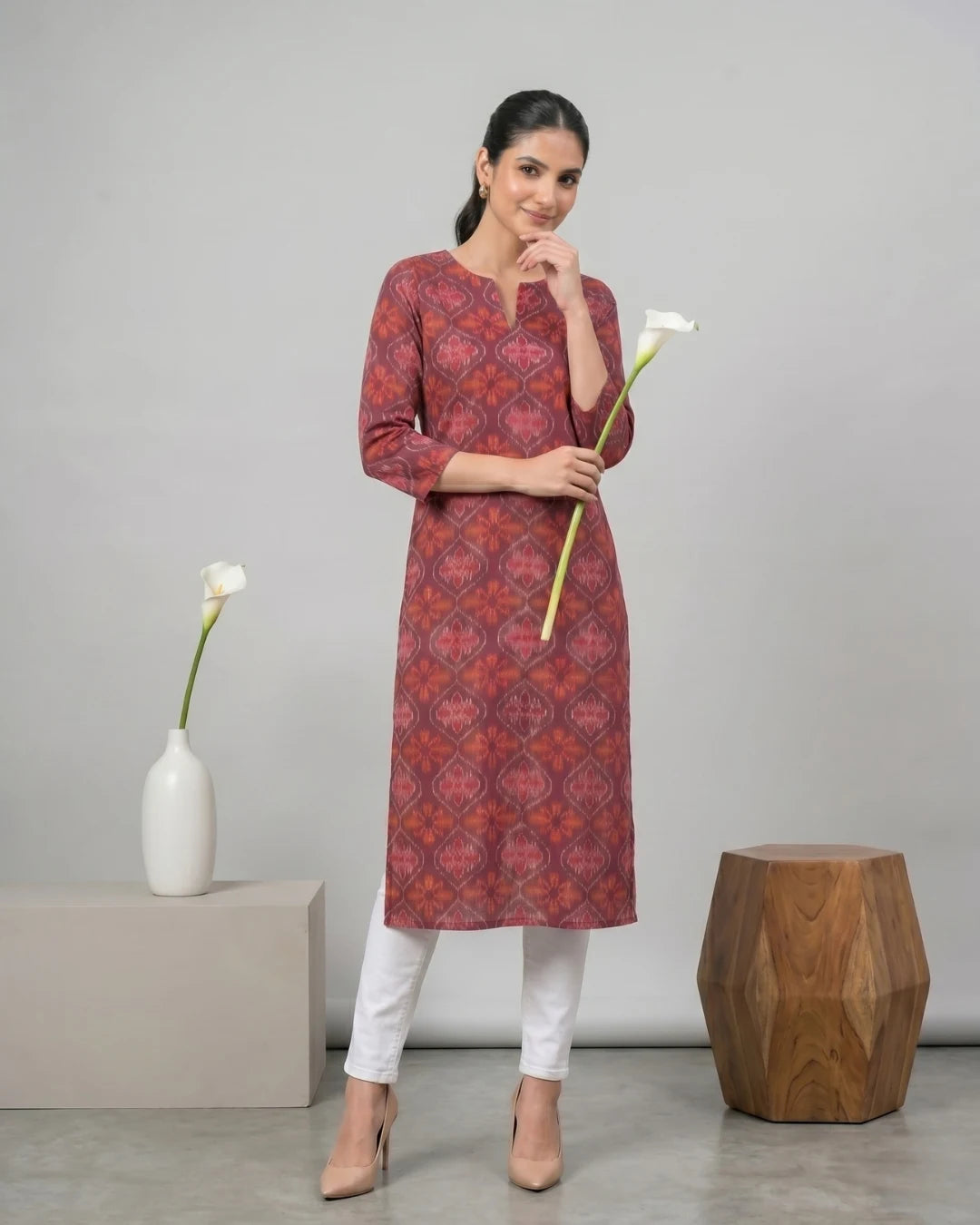 Padmakshi Wine Maroon Sambalpuri Handloom Kurti