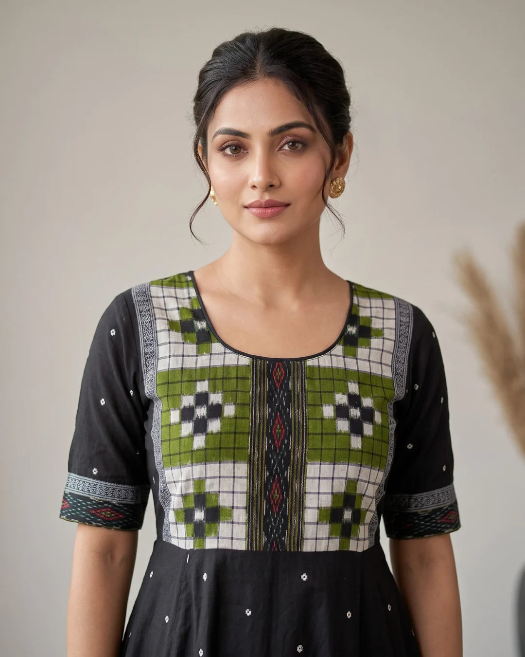 Harita Black & Olive Green Sambalpuri Handloom Dress