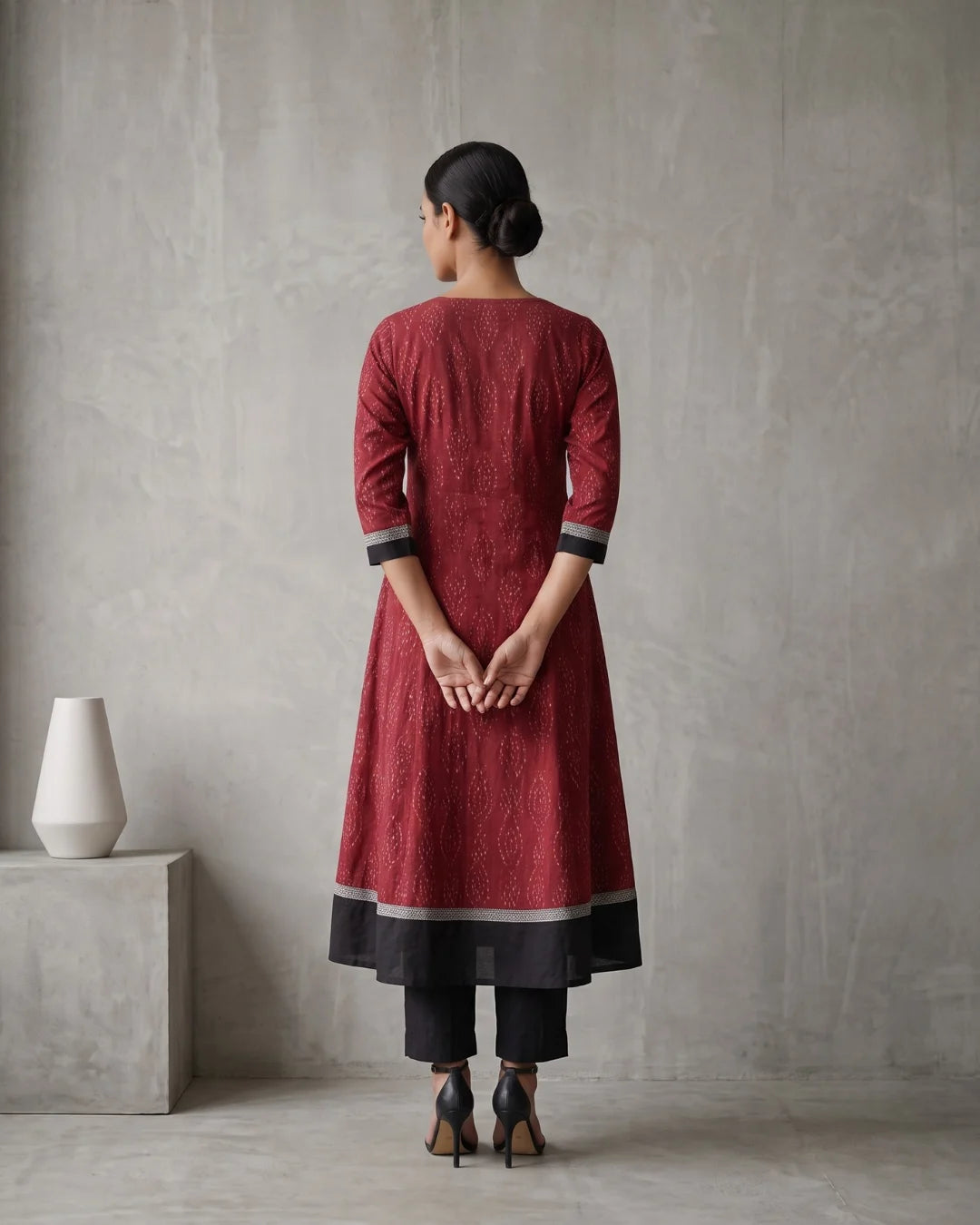 Madhavi Maroon Sambalpuri Handloom Anarkali Dress