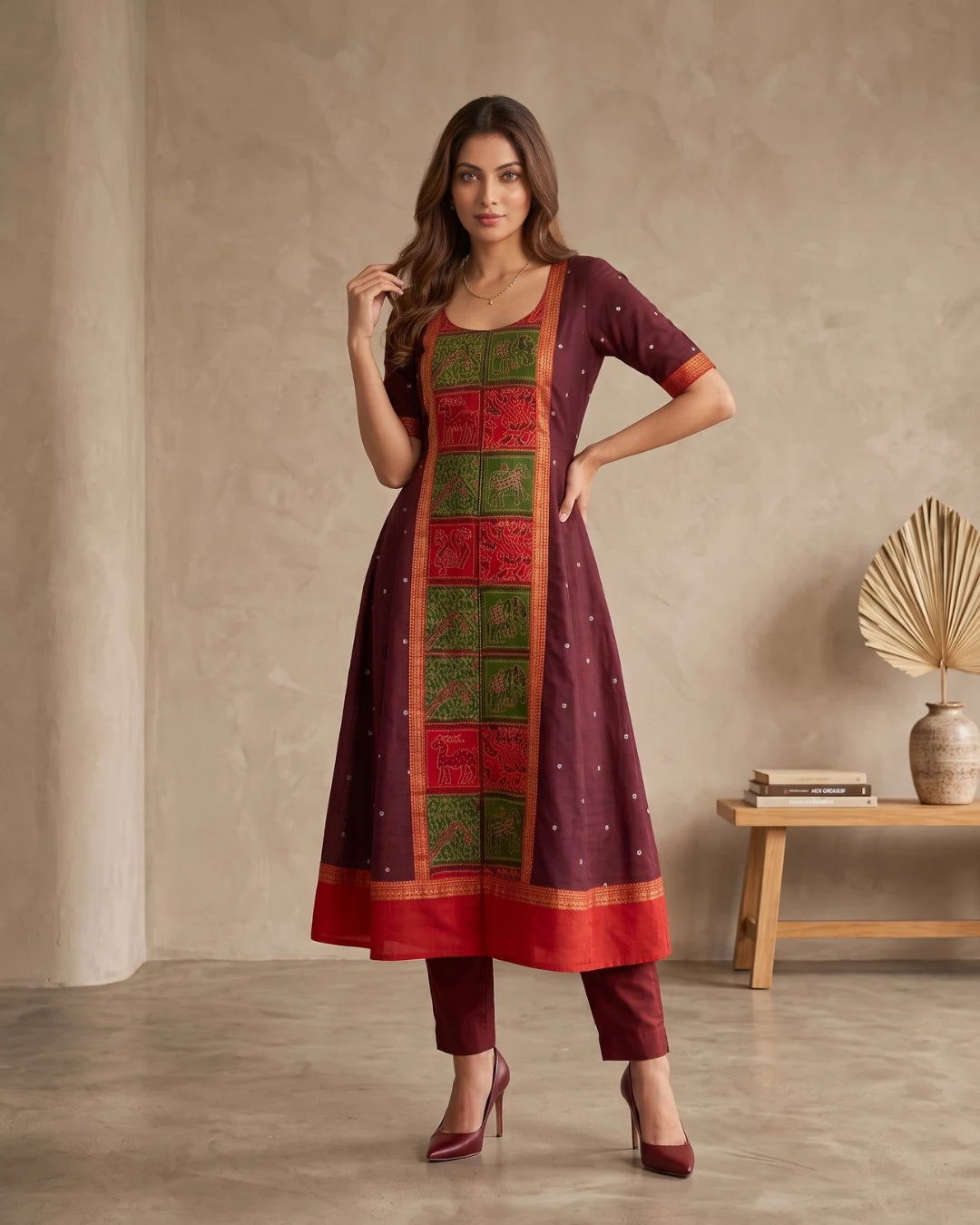 Chitrangada Maroon Sambalpuri Handloom Anarkali Dress