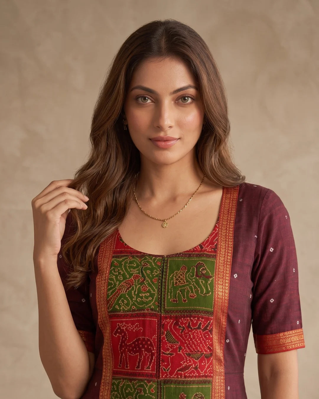 Chitrangada Maroon Sambalpuri Handloom Anarkali Dress