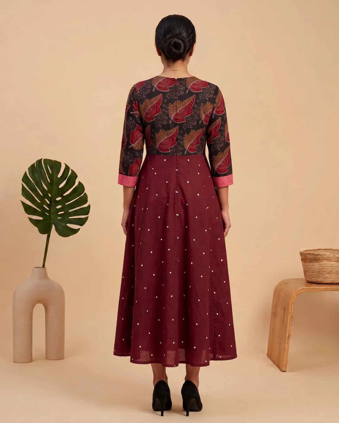 Shonima maroon Sambalpuri Handloom Anarkali Dress