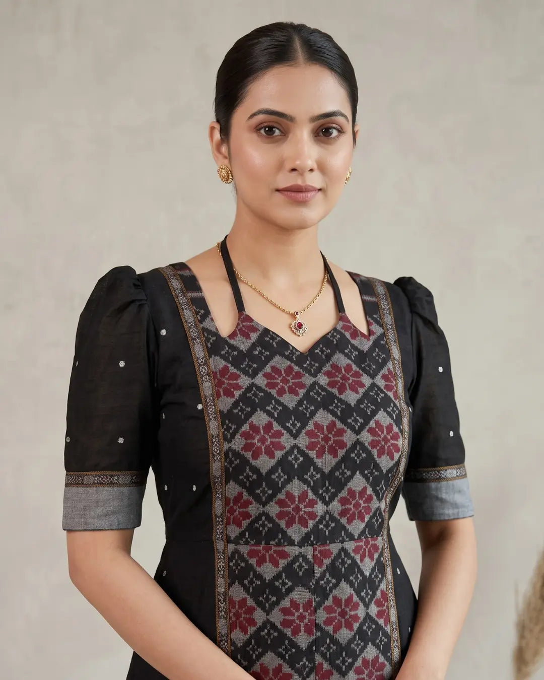 Meghaduti Black Sambalpuri Handloom Anarkali Dress