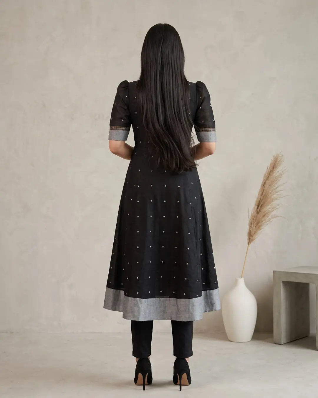 Meghaduti Black Sambalpuri Handloom Anarkali Dress