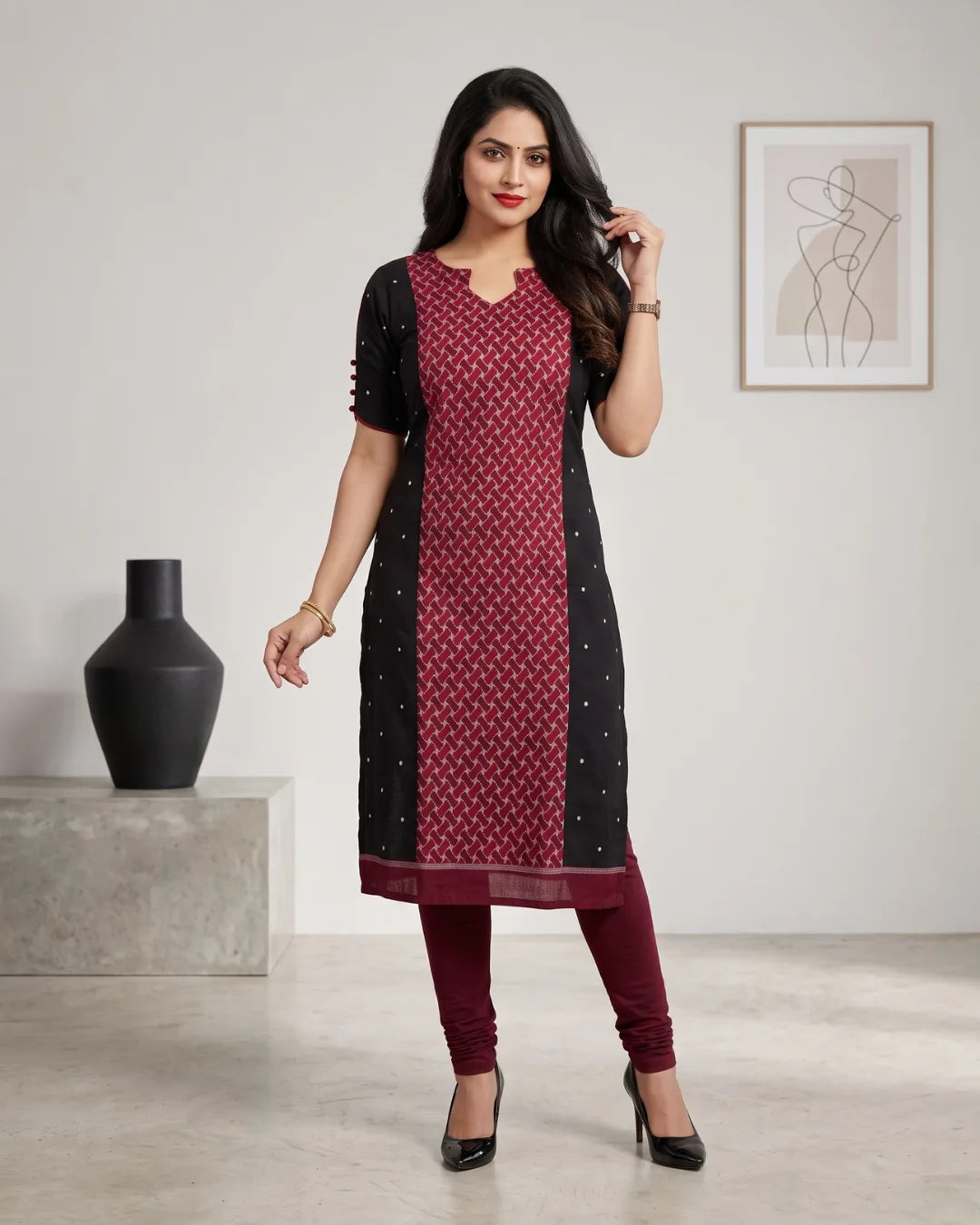 Mrinalini Maroon & Black Sambalpuri Handloom Kurti