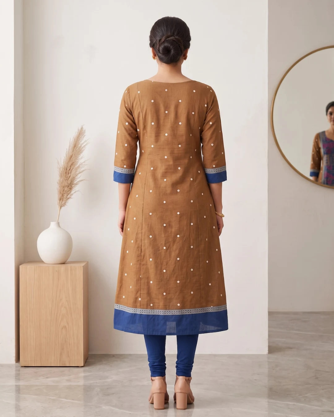 Suvarnika Mustard Gold & Royal Blue Sambalpuri Handloom Anarkali