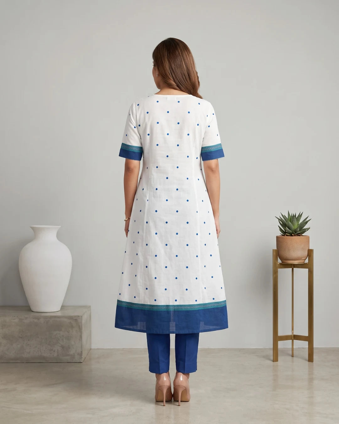 Shvetambari White & Royal Blue Sambalpuri Handloom Anarkali