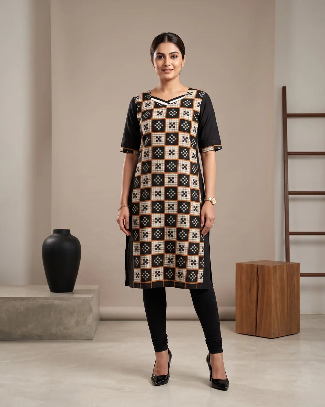Chaturika Black & Ivory Sambalpuri Handloom Kurti