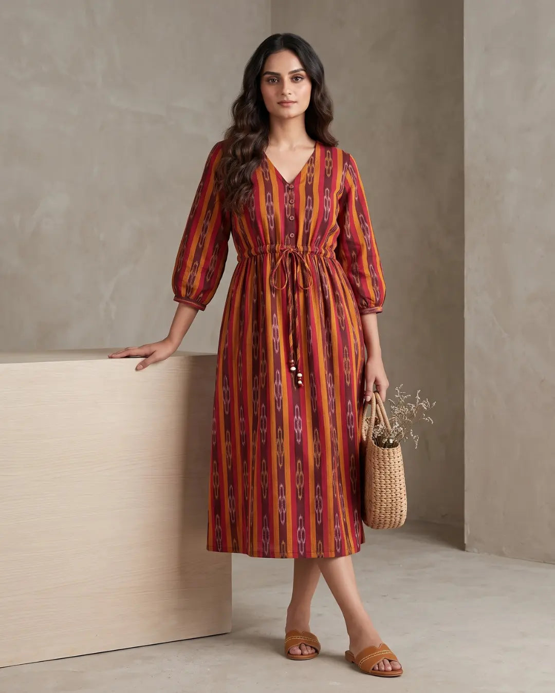 Arusi Maroon Sambalpuri Handloom Dress