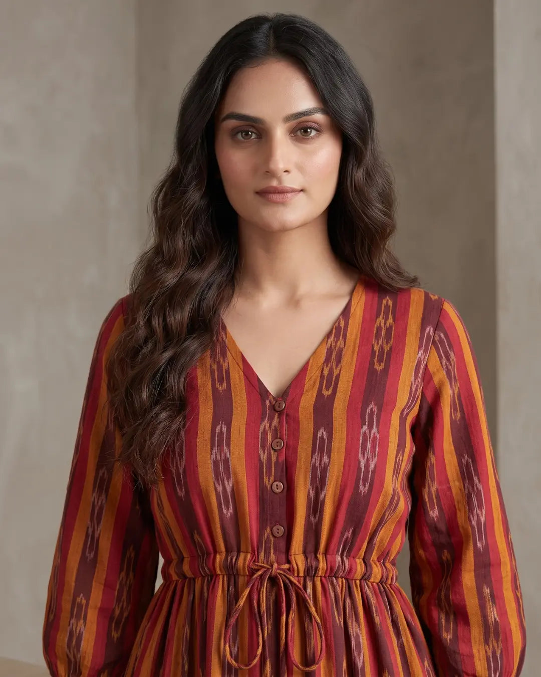 Arusi Maroon Sambalpuri Handloom Dress