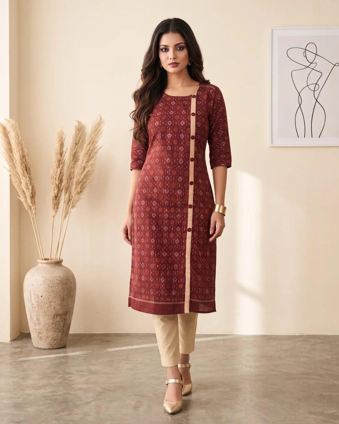 Madhavi Maroon Sambalpuri Handloom Kurti