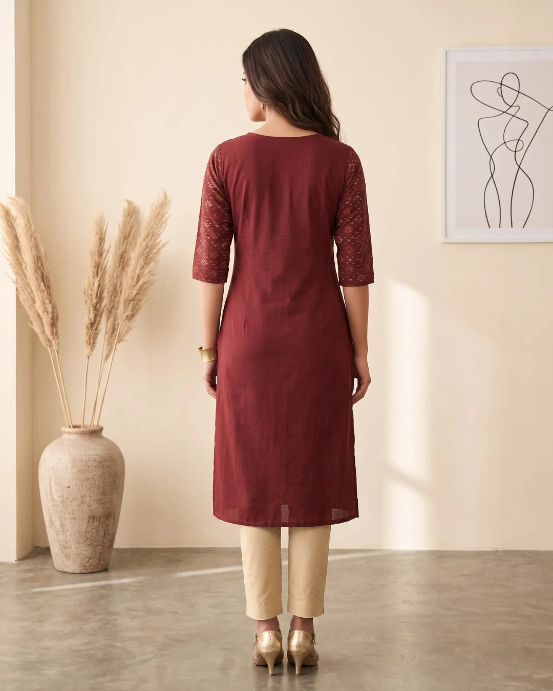 Madhavi Maroon Sambalpuri Handloom Kurti