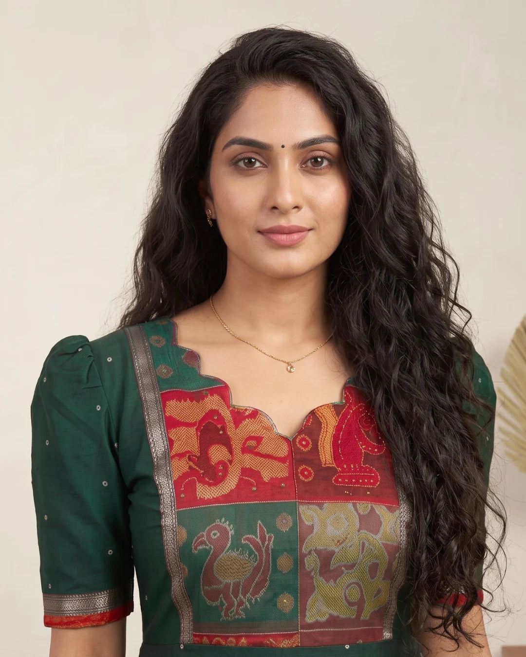 Anvika Green & Maroon Sambalpuri Handloom Anarkali