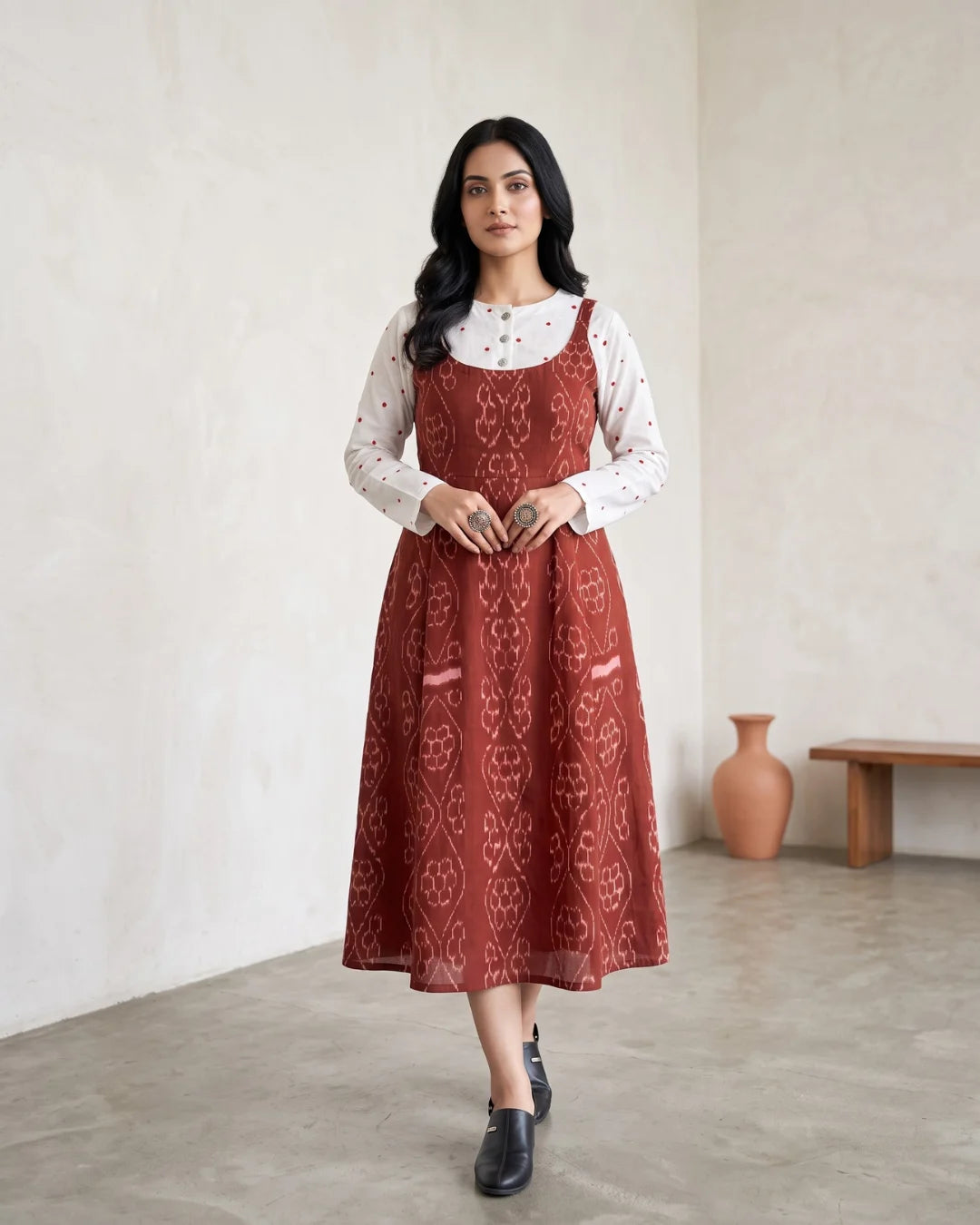 Vasudha Rust & White Sambalpuri Handloom Dress