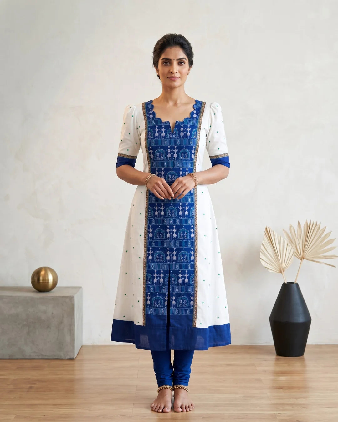 Sharada Blue & White Sambalpuri Handloom Anarkali