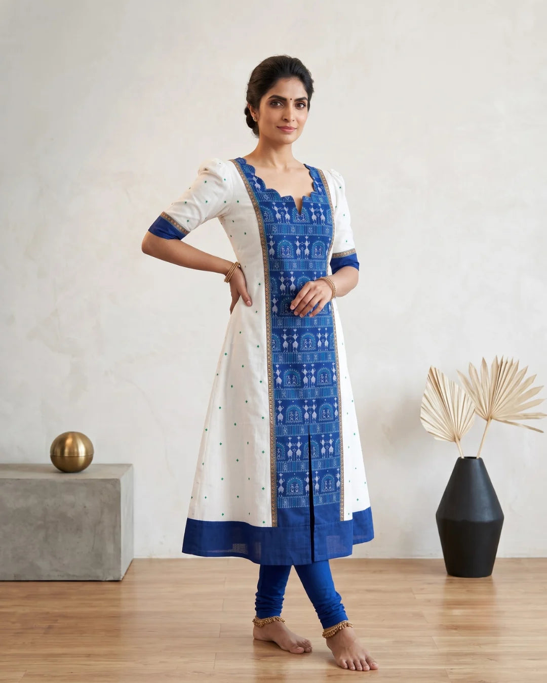 Sharada Blue & White Sambalpuri Handloom Anarkali