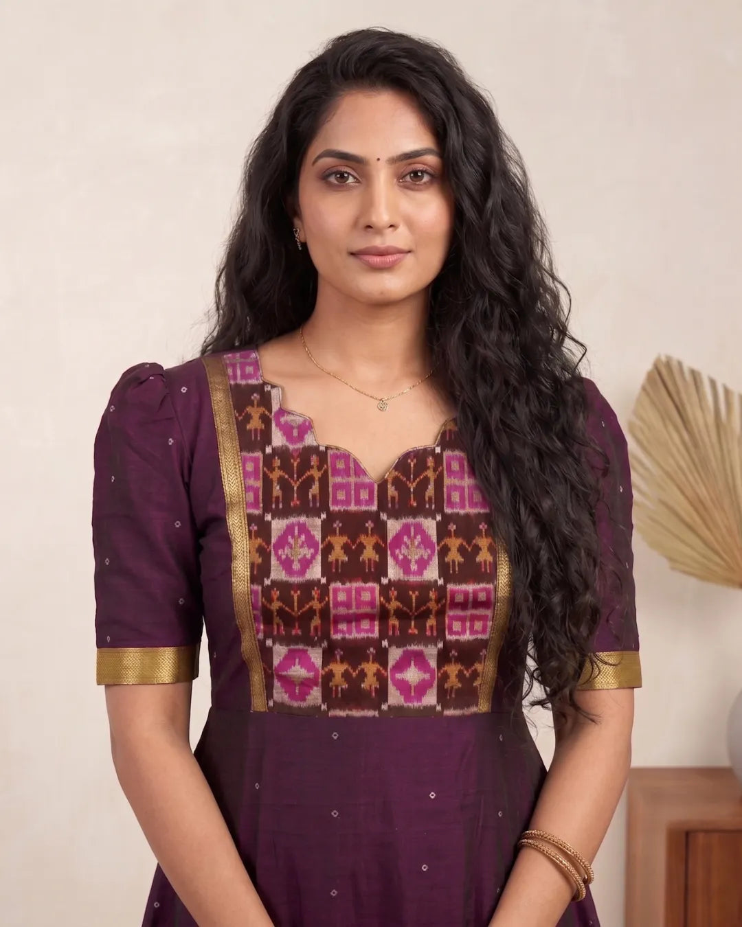 Padma Plum & Maroon Sambalpuri Handloom Anarkali Dress