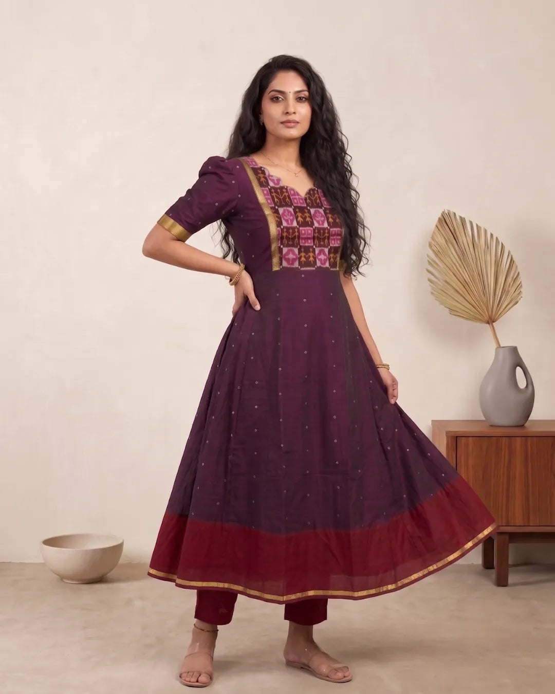 Padma Plum & Maroon Sambalpuri Handloom Anarkali Dress