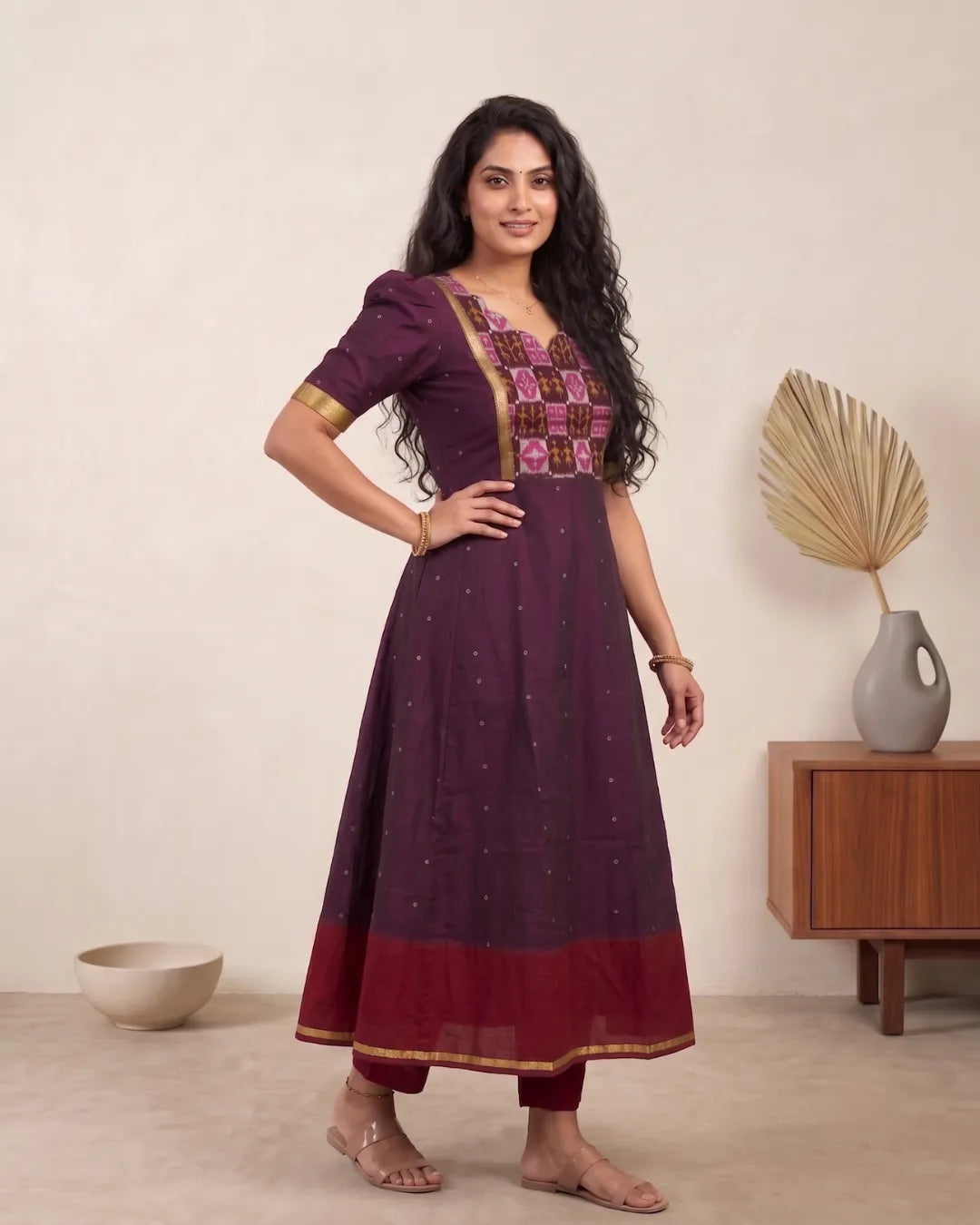 Padma Plum & Maroon Sambalpuri Handloom Anarkali Dress