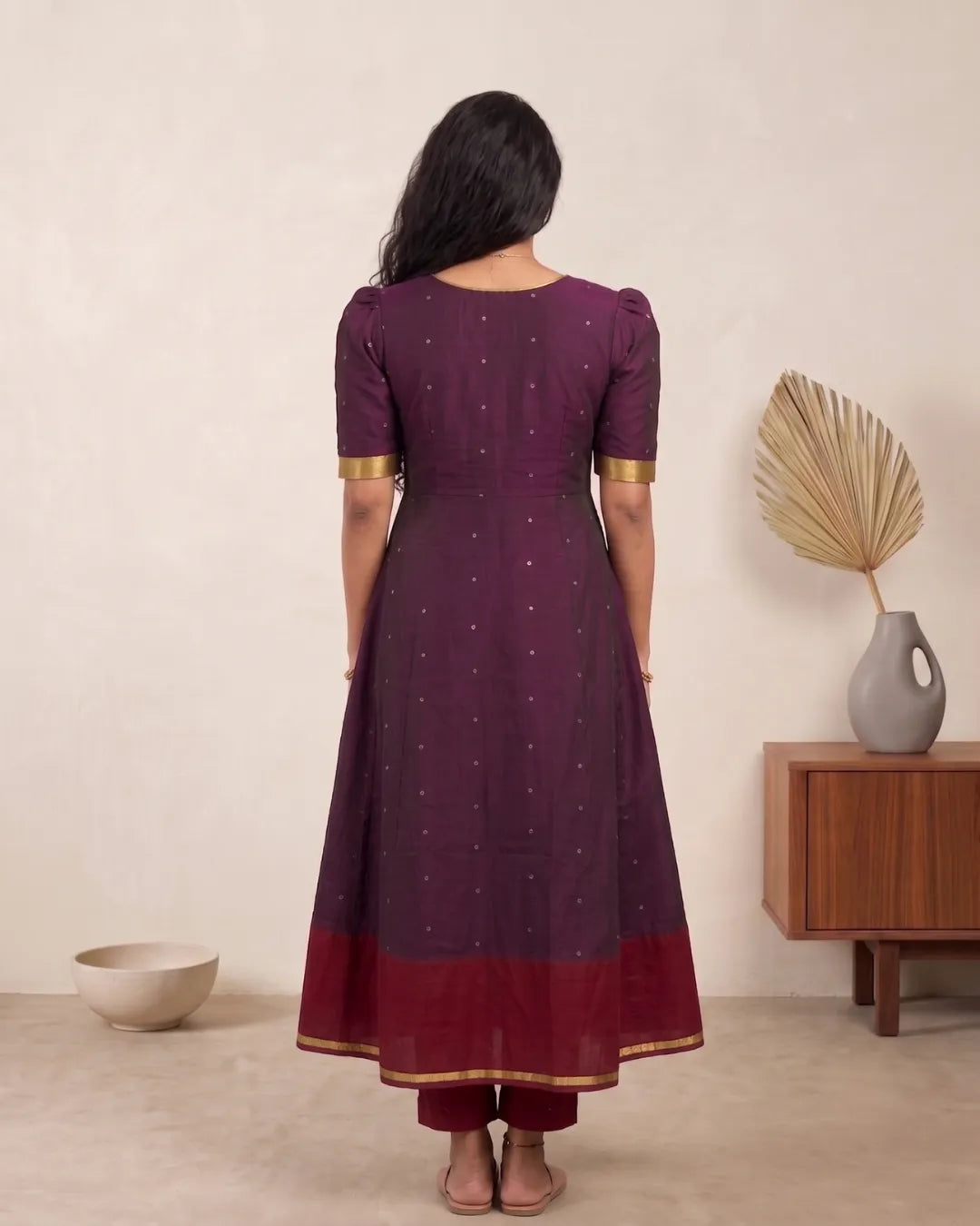 Padma Plum & Maroon Sambalpuri Handloom Anarkali Dress