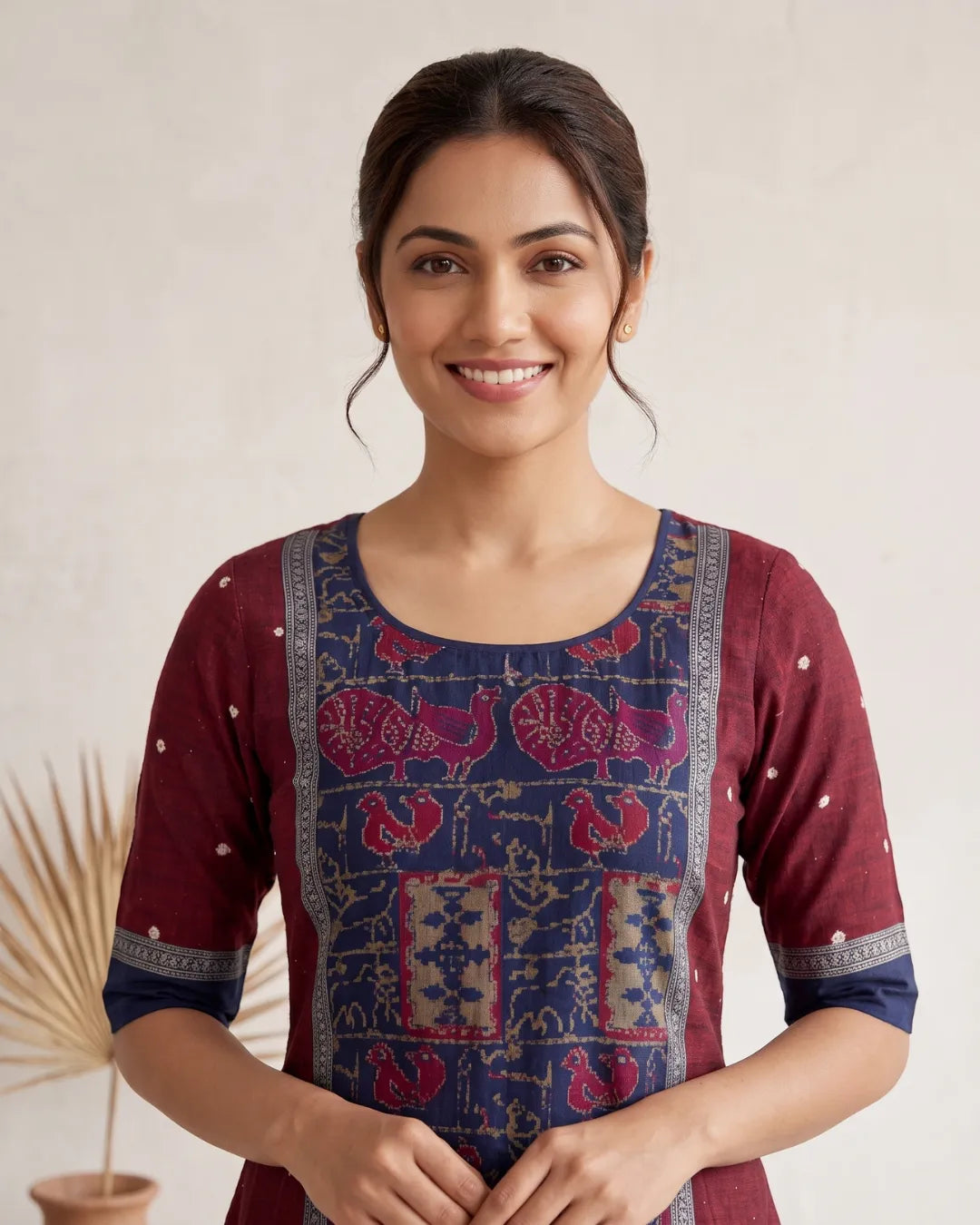 Mriga Maroon & Navy Sambalpuri Handloom Anarkali Dress