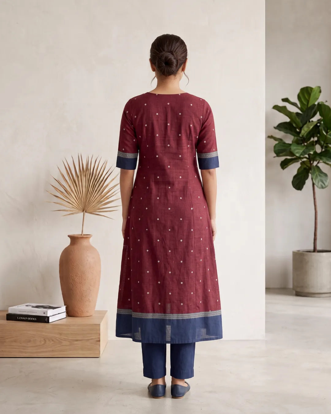 Mriga Maroon & Navy Sambalpuri Handloom Anarkali Dress