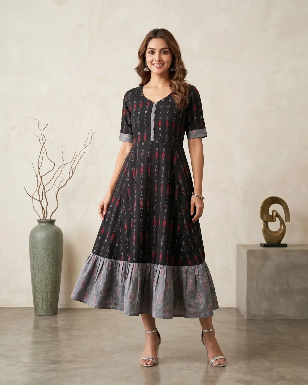 Tamira Black Sambalpuri Handloom Anarkali
