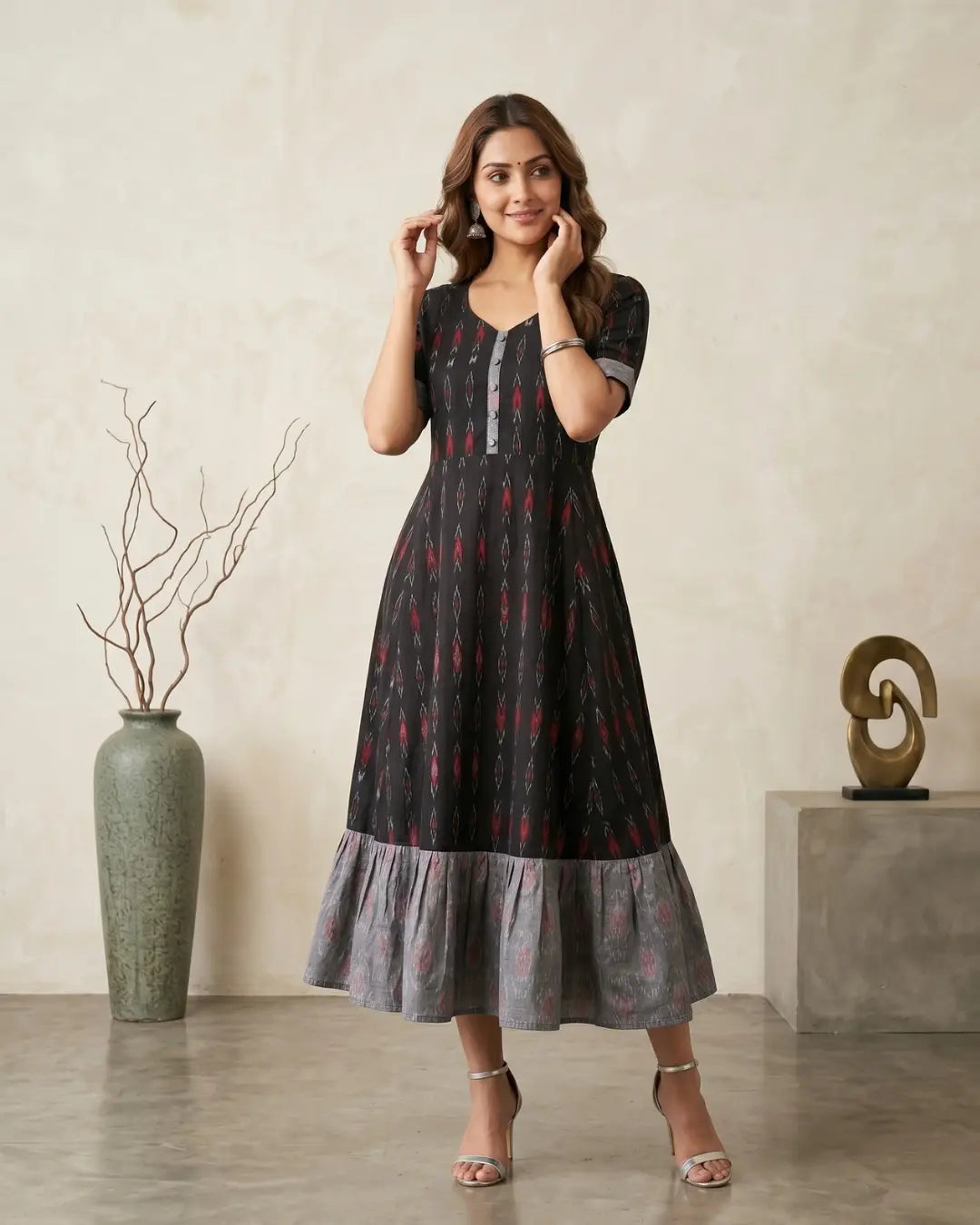Tamira Black Sambalpuri Handloom Anarkali