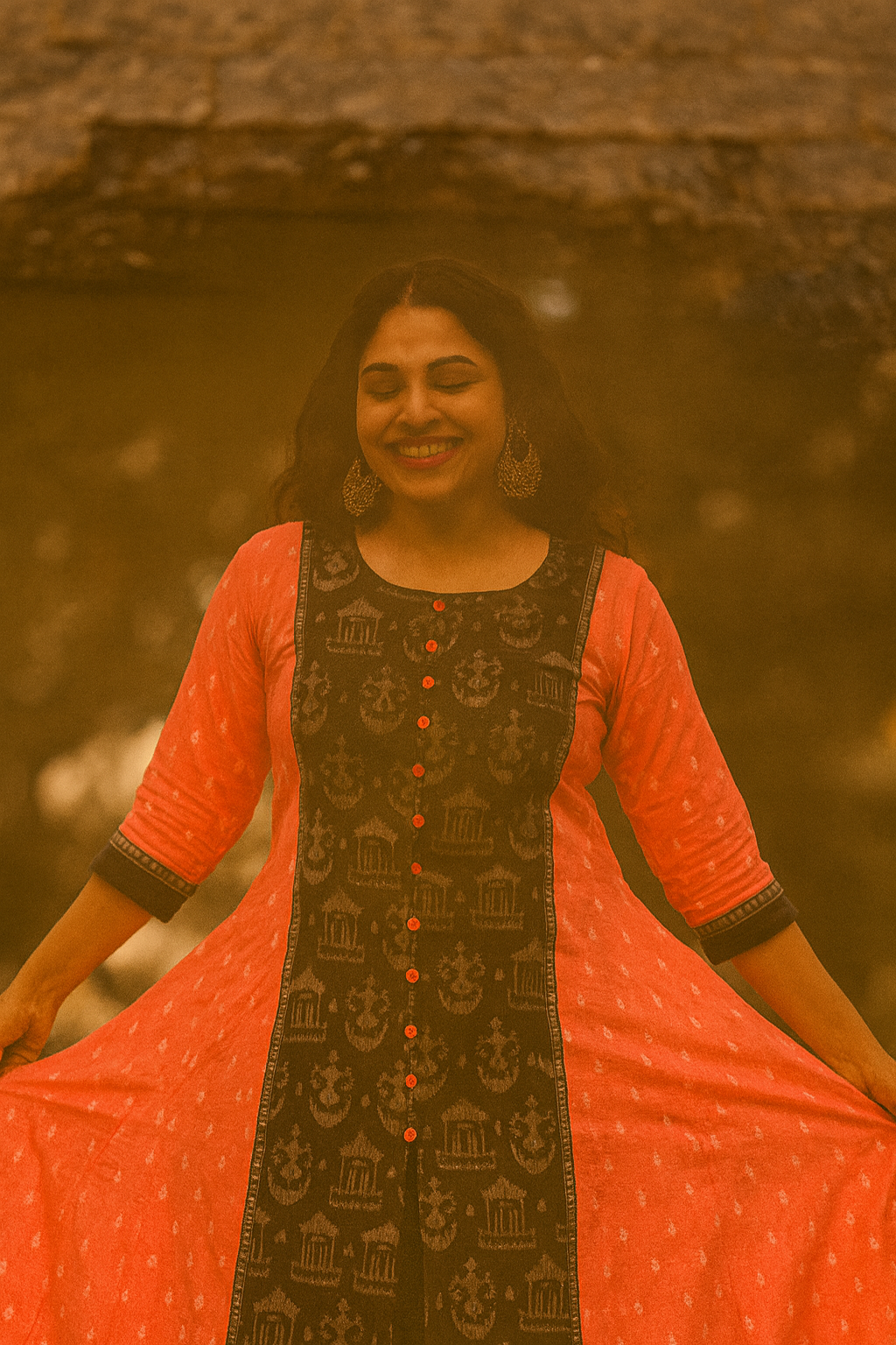 Sambalpuri Handloom Pink Cotton Kurti with Black Ikat Panel | Festive & Office Wear