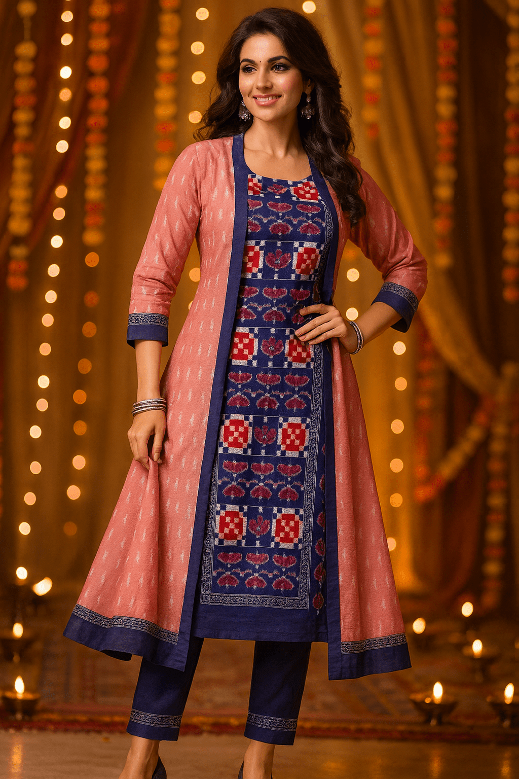 Rangdeep Sambalpuri Jacket Kurti Set | Pindhan Festive Wear - PINDHAN