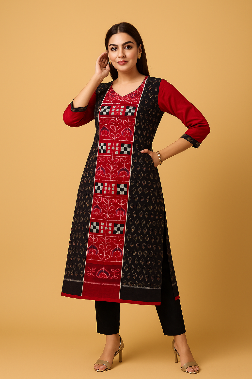Sambalpuri Black & Red Grace Handloom Kurti