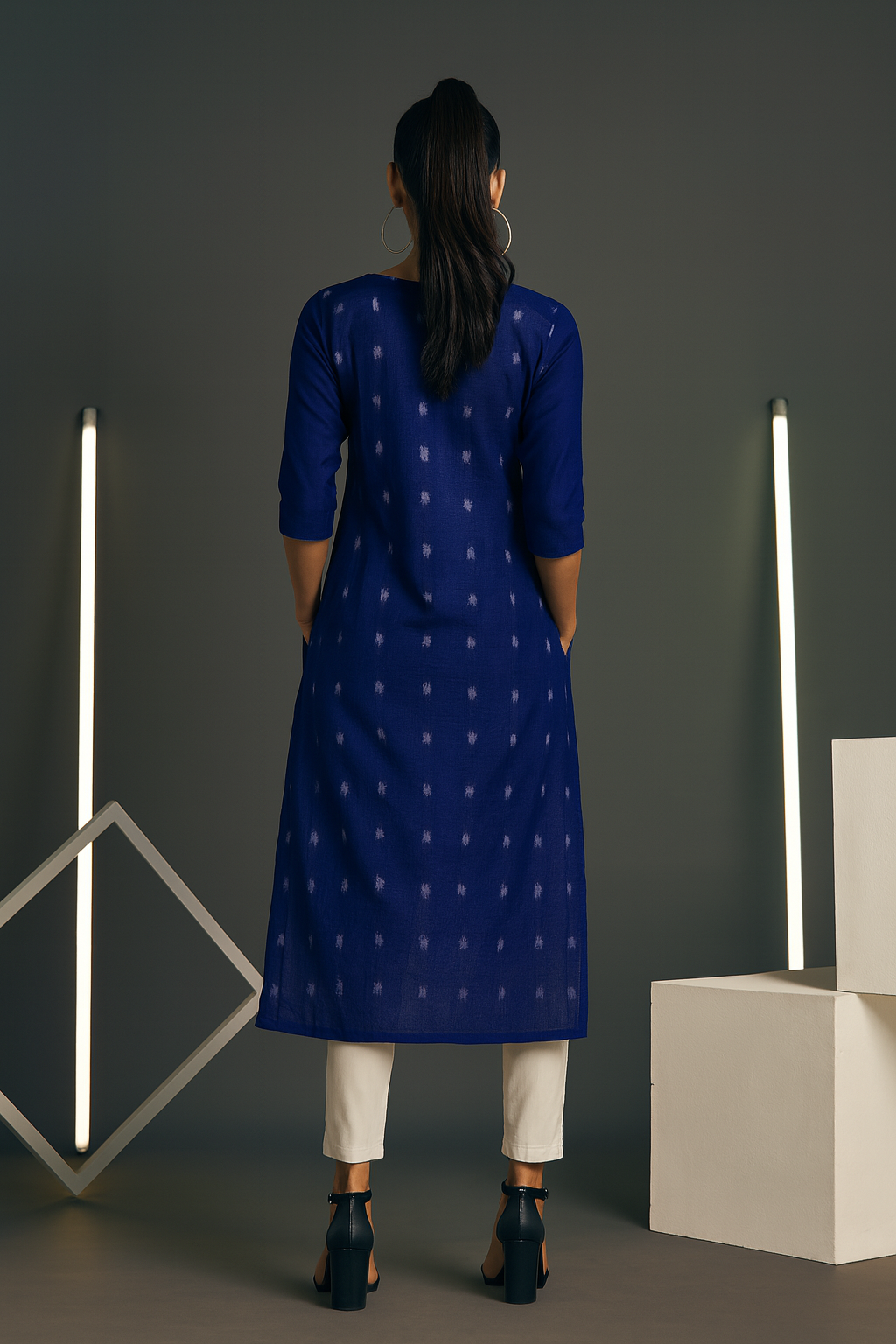 Sambalpuri Blue & Red Ikat Cotton Straight Kurti | Handloom Ethnic Wear for Women