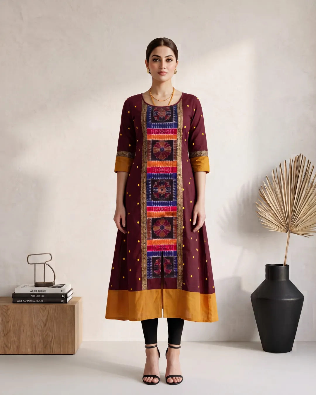 Raktima Maroon Sambalpuri Handloom Anarkali Dress
