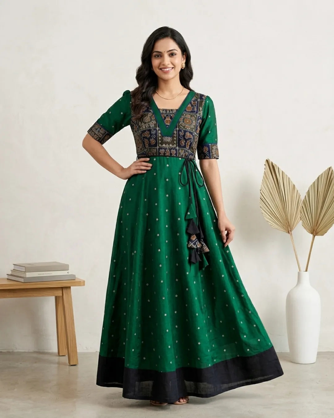 Vanya Green Sambalpuri Handloom Anarkali Dress