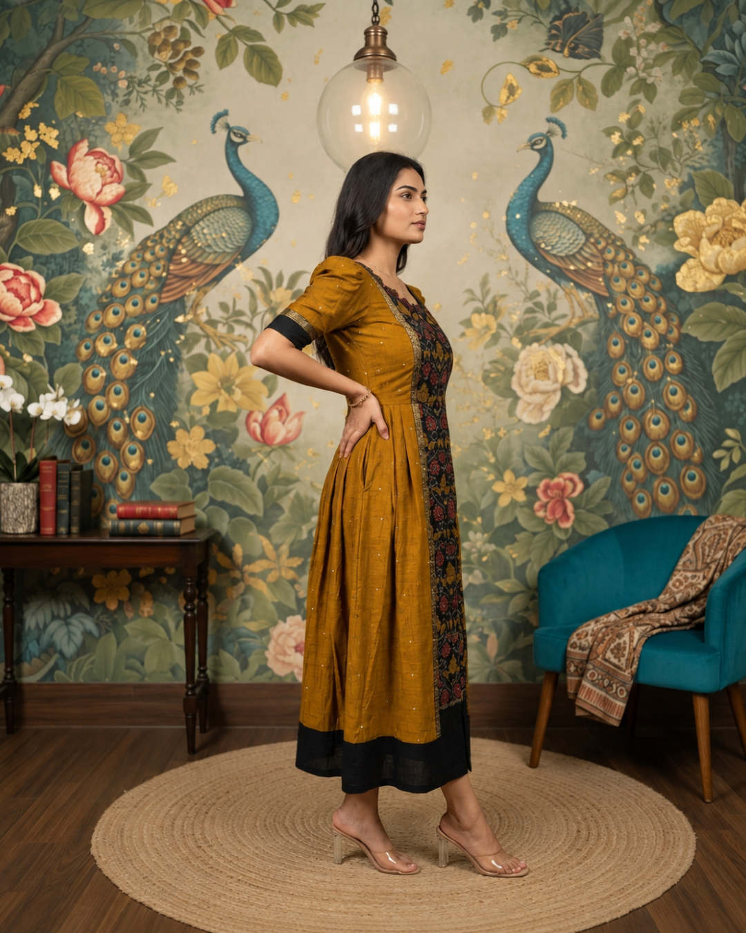 Mayurika Mustard Yellow Sambalpuri Handloom Gown