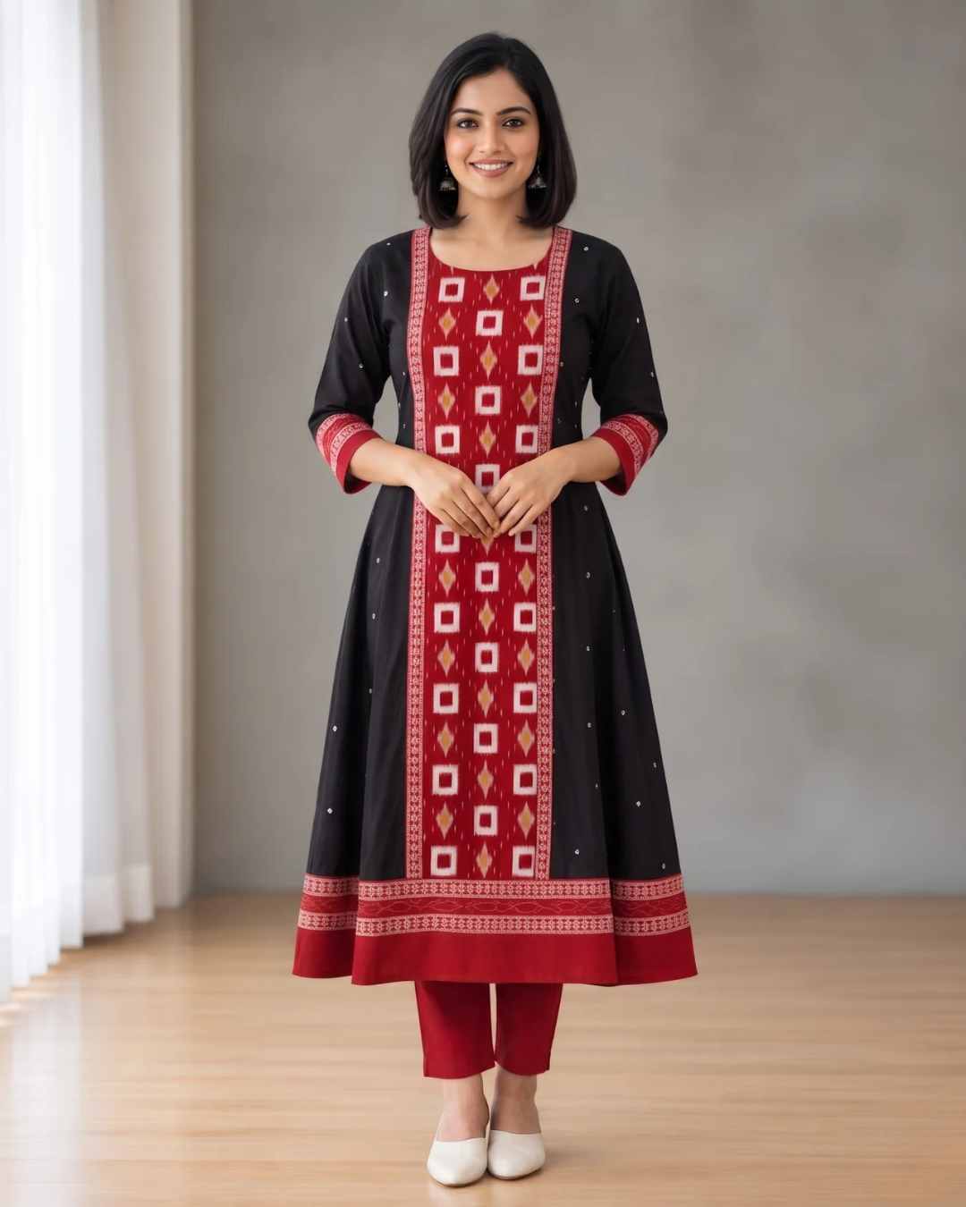 Rudrani, Black & Red Sambalpuri Handloom Cotton Gown
